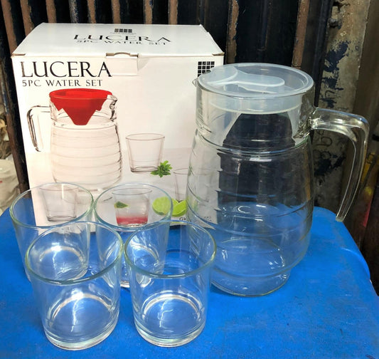 LUCERA 5-Piece 1.6L Glass Pitcher & Drinking Glass Set