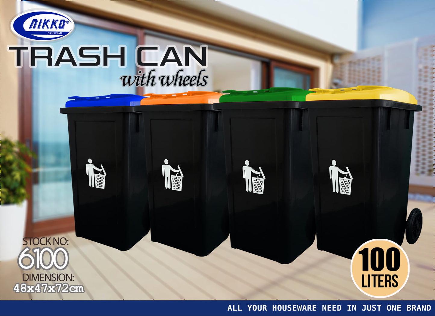 6100 Trash Can with Wheels 100 Liters