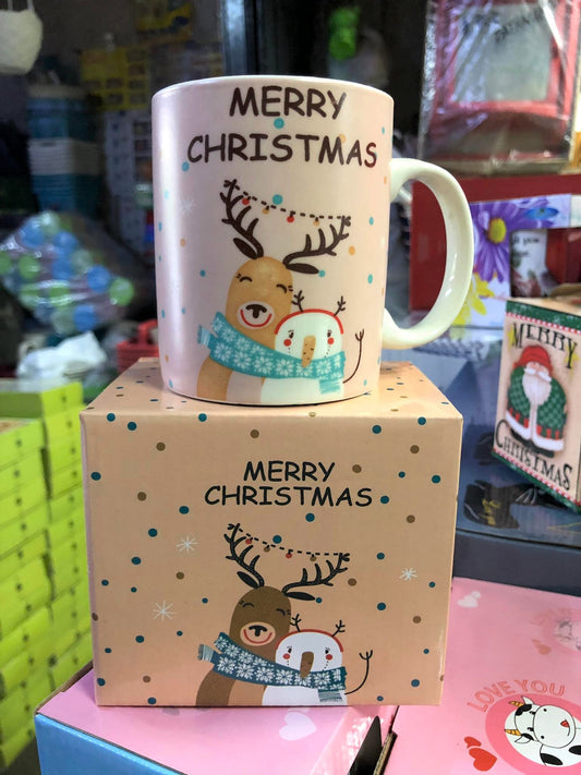 (DEER & SNOWMAN) 1-Piece Coffee Mug with Box Christmas Coffee Mug