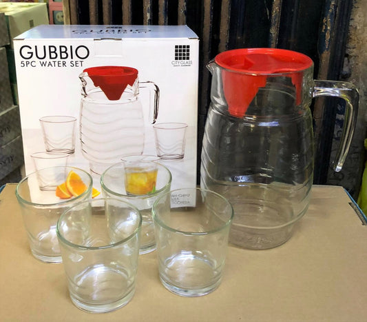 GUBBIO 5-Piece 1.6L Glass Pitcher & Drinking Glass Set