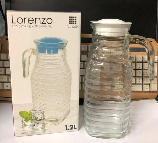 LORENZO 1-Piece 1.2L Glass Pitcher with Plastic Lid