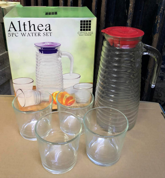 ALTHEA 5-Piece 1.2L Glass Pitcher & Drinking Glass Set