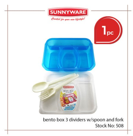 508 Bento Box - 3 Divisions w/ Spoon & Fork Lunch Box