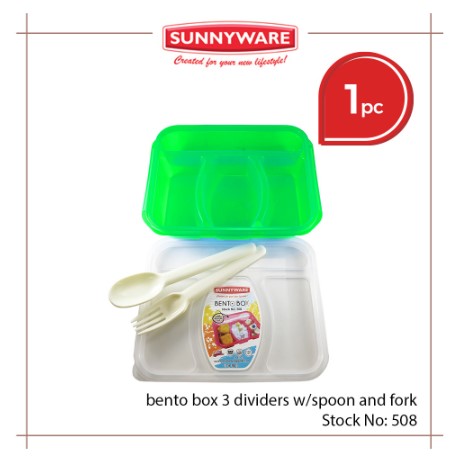 508 Bento Box - 3 Divisions w/ Spoon & Fork Lunch Box