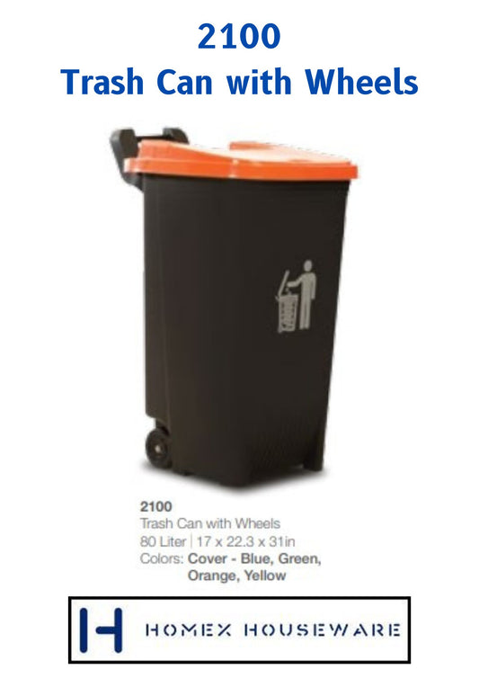 2100 Trash Can with Wheels 80 Liter