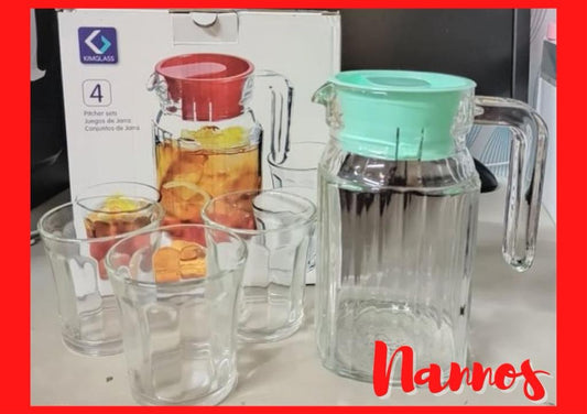 NANNOS 4-Piece 600ml Glass Pitcher & Drinking Glass Set